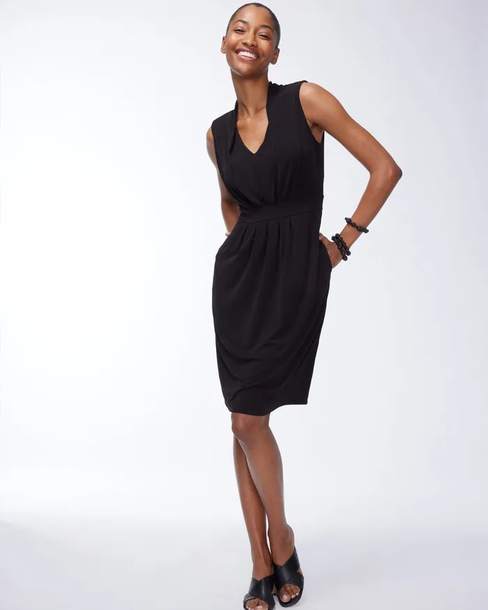 Chico039s Black Pleated Short Dress Black Women Dresses and Skirts