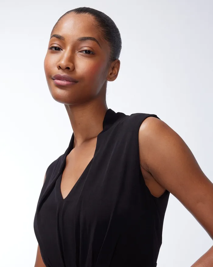 Chico039s Black Pleated Short Dress Black Women Dresses and Skirts