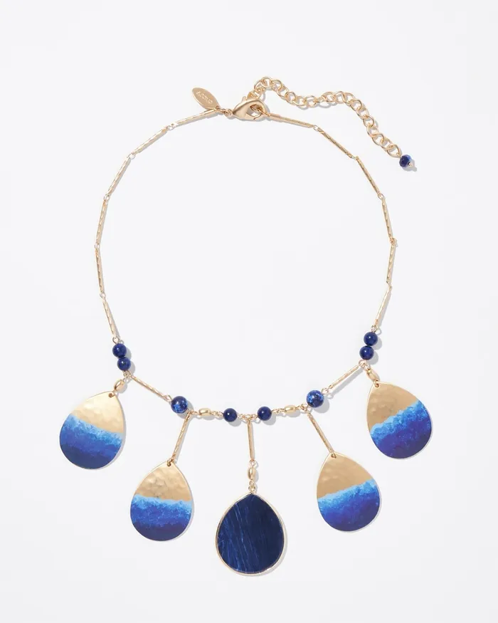 Chico039s Blue and Gold Tone Bib Necklace Blue Women Necklaces