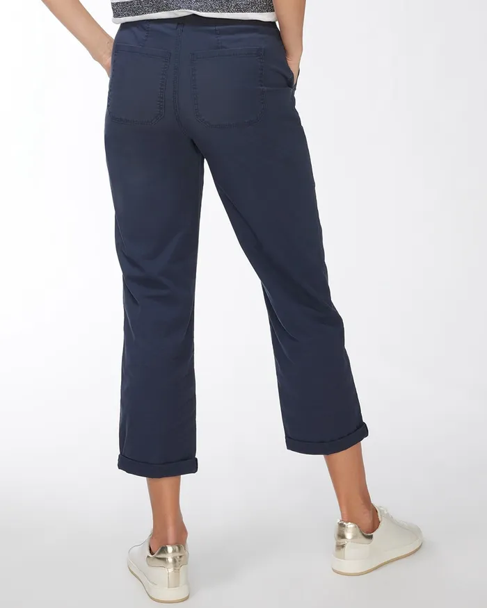 Chico039s Blue Eyelet Convertible Hem Crops Parisian Night Women Pants