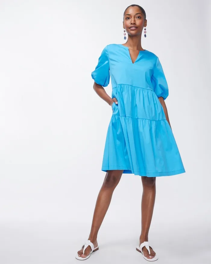 Chico039s Blue Poplin Dress Poolside Blue Women Dresses and Skirts