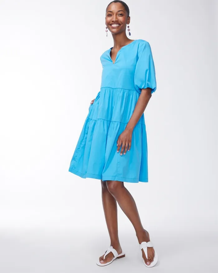 Chico039s Blue Poplin Dress Poolside Blue Women Dresses and Skirts