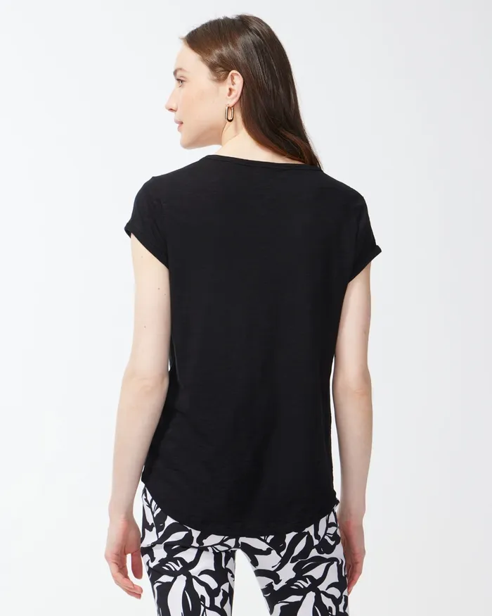 Chico039s Cap Sleeve Henley Tee Black Women Tees