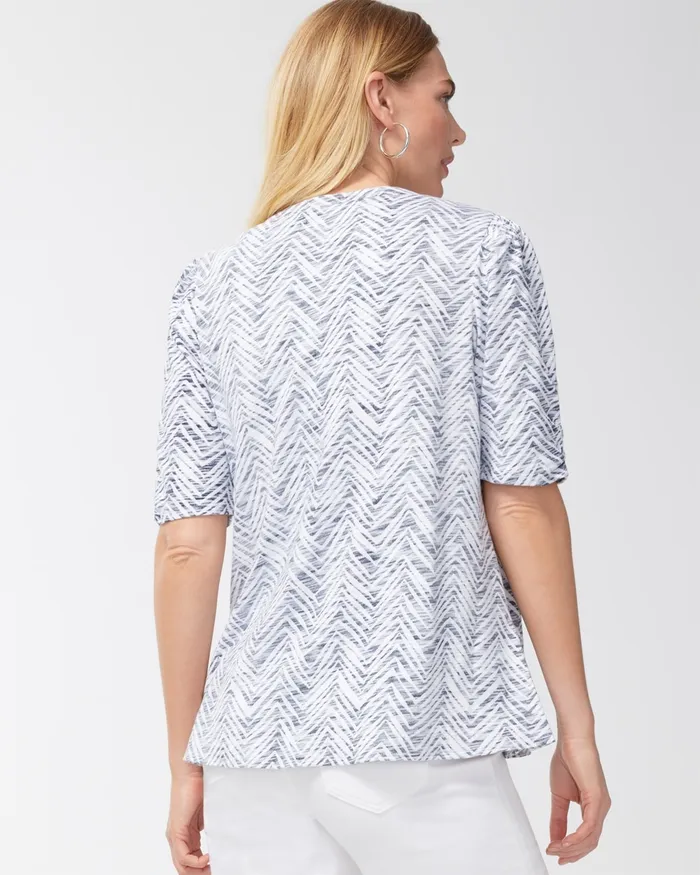 Chico039s Chevron Gathered Sleeve Slub Tee Classic Navy Women Tops