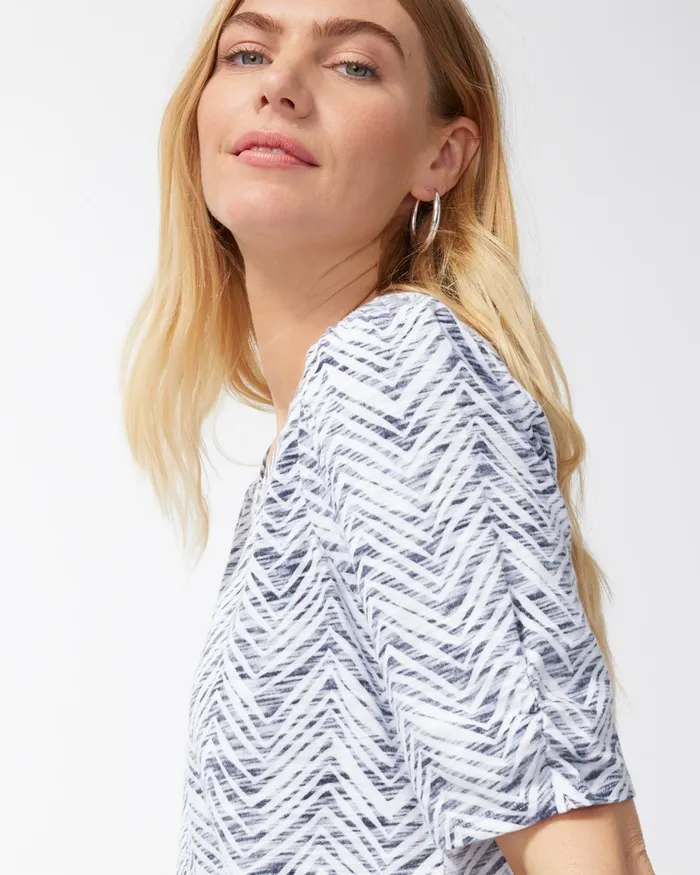 Chico039s Chevron Gathered Sleeve Slub Tee Classic Navy Women Tops