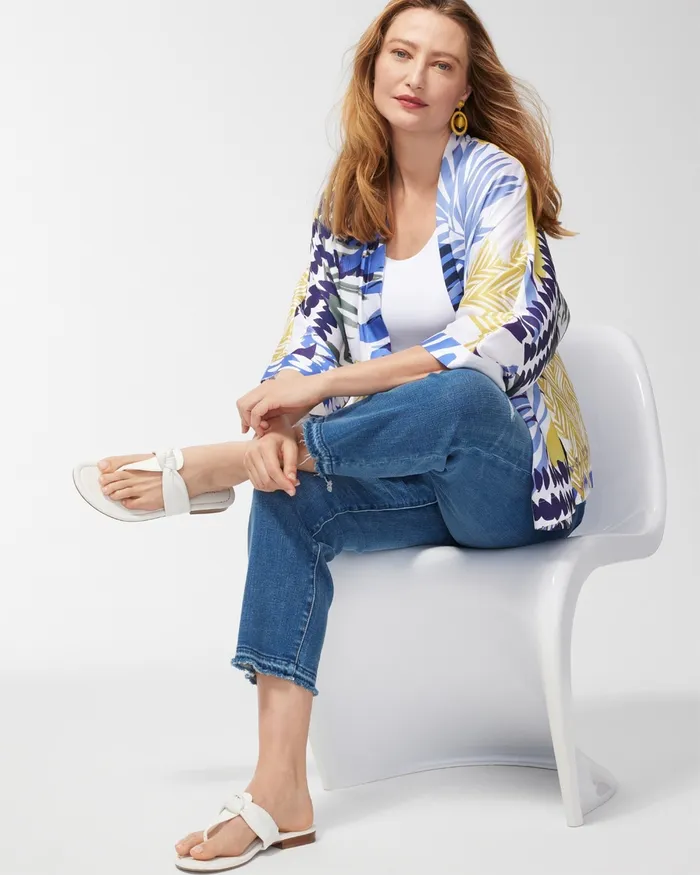 Chico039s Coastal Print Short Kimono Amparo Blue Women Ponchos and Ruanas