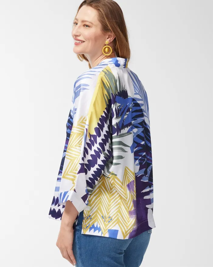 Chico039s Coastal Print Short Kimono Amparo Blue Women Ponchos and Ruanas