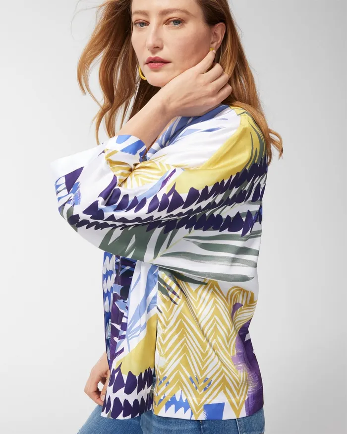 Chico039s Coastal Print Short Kimono Amparo Blue Women Ponchos and Ruanas
