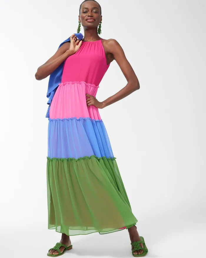 Chico039s Colorblock Halter Maxi Dress Multi Women Dresses and Skirts