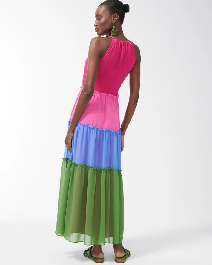 Chico039s Colorblock Halter Maxi Dress Multi Women Dresses and Skirts