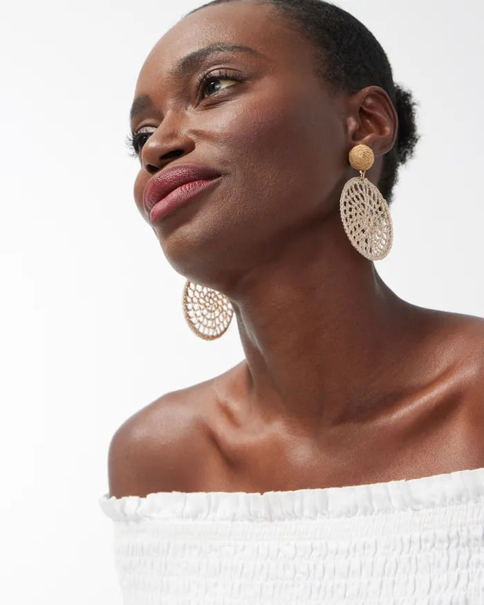 Chico039s Crochet Drop Hoop Earrings Neutral Women Earrings