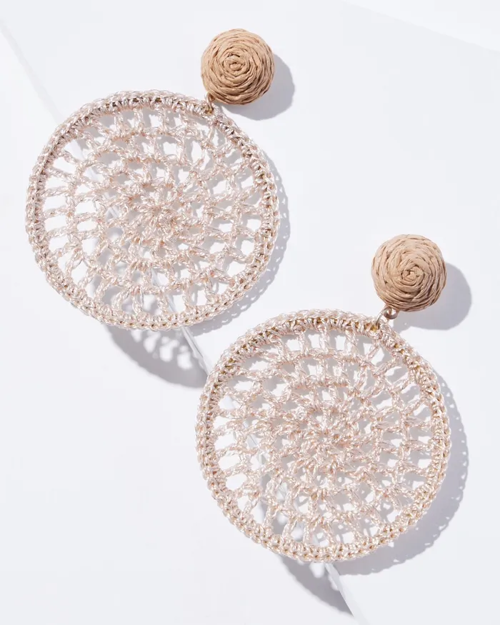 Chico039s Crochet Drop Hoop Earrings Neutral Women Earrings