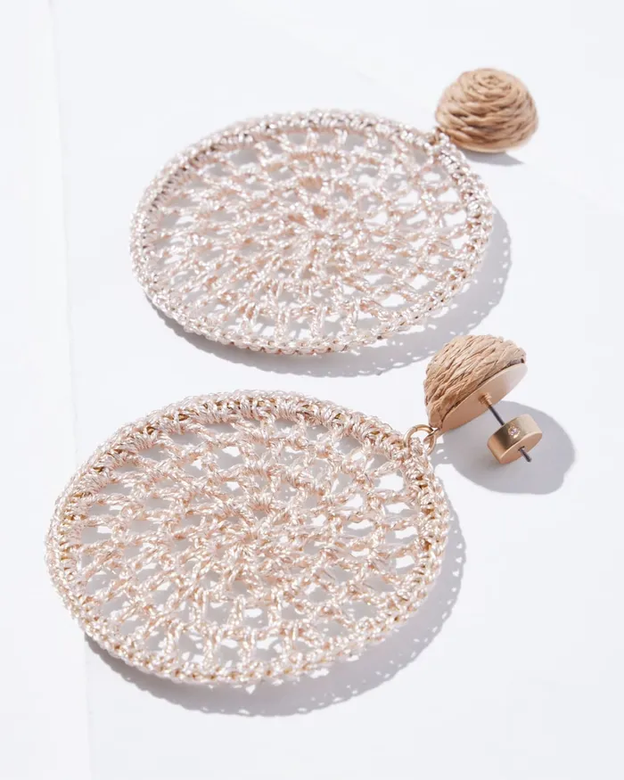 Chico039s Crochet Drop Hoop Earrings Neutral Women Earrings