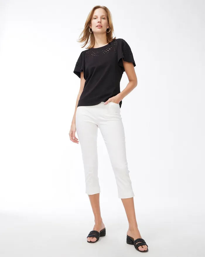 Chico039s Cutwork Flutter Sleeve Tee Black Women Tops