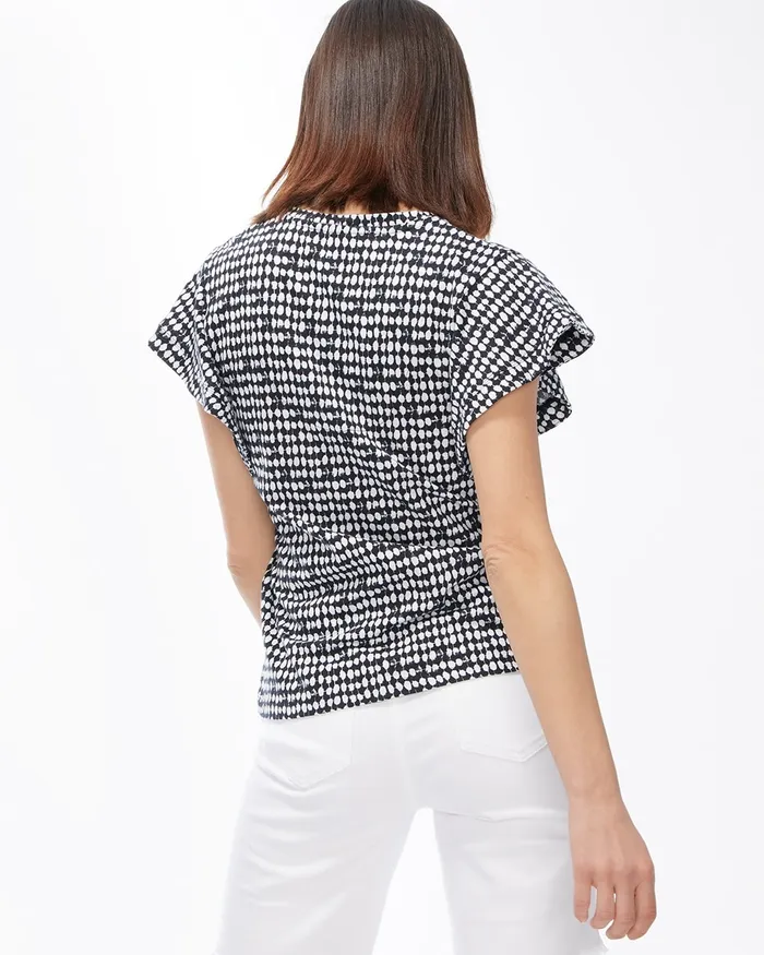 Chico039s Dot Ruffle Sleeve Slub Tee Black Women Tees