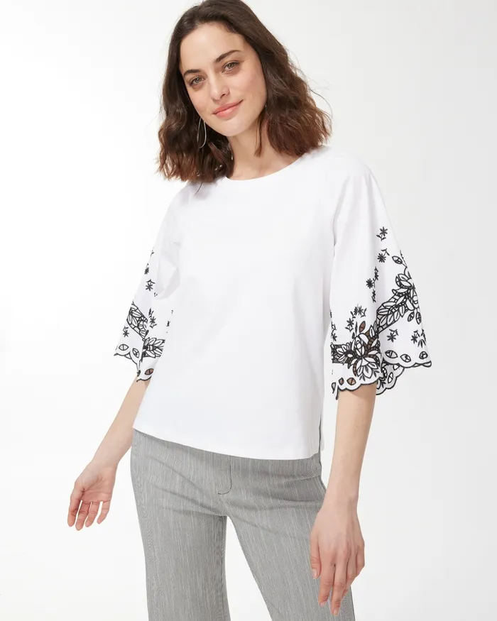 Chico039s Embellished Eyelet Sleeve Tee Alabaster Women Tops