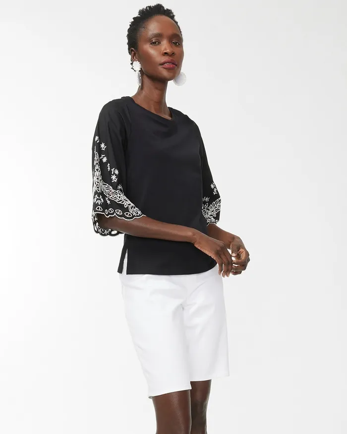 Chico039s Embellished Eyelet Sleeve Tee Alabaster Women Tops