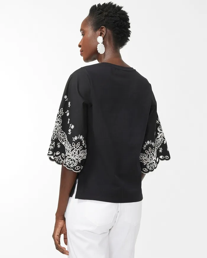 Chico039s Embellished Eyelet Sleeve Tee Alabaster Women Tops