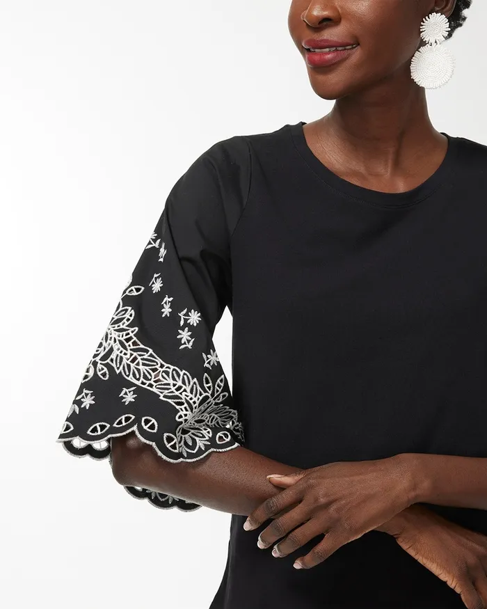 Chico039s Embellished Eyelet Sleeve Tee Alabaster Women Tops