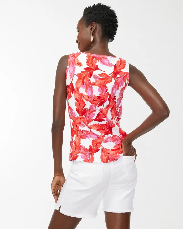 Chico039s Everyday Leaf Print Button Tank Flame Scarlet Women Tees