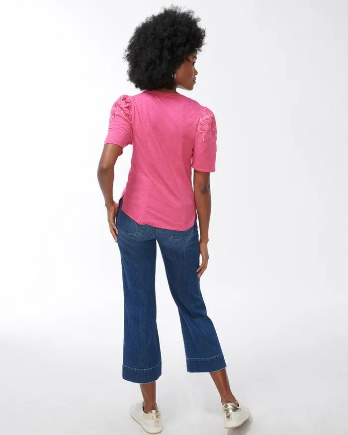 Chico039s Floral Embroidery Tee Regatta Blue Women Tops