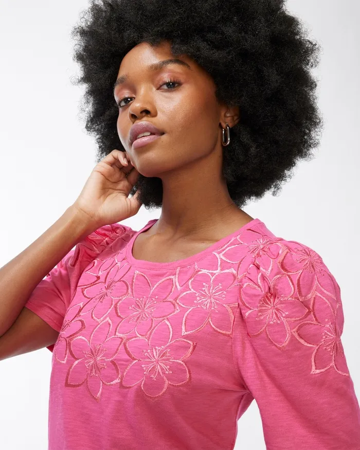 Chico039s Floral Embroidery Tee Regatta Blue Women Tops