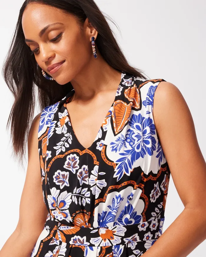 Chico039s Floral Pleat Front Maxi Dress Black Women Dresses and Skirts