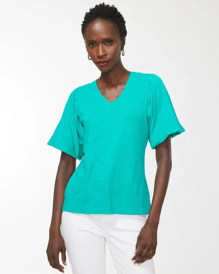 Chico039s Flutter Sleeve Elbow Tee Tropical Jade Women Tees