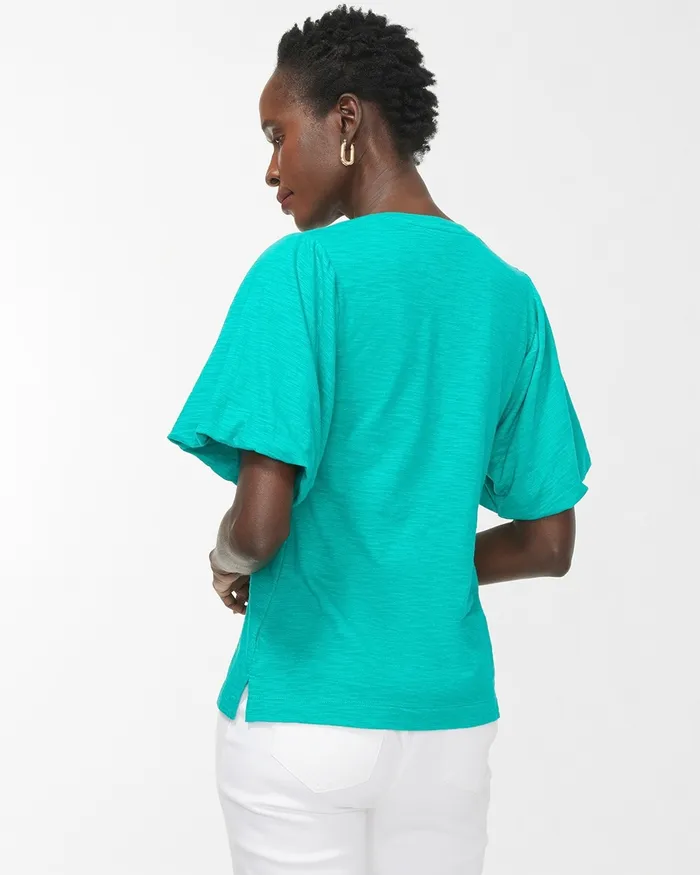 Chico039s Flutter Sleeve Elbow Tee Tropical Jade Women Tees