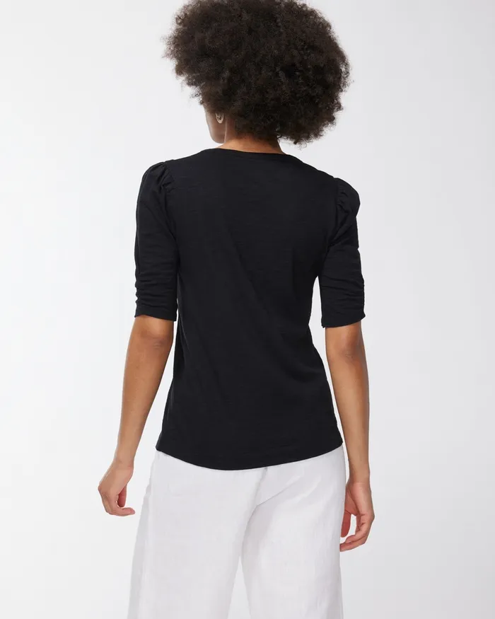 Chico039s Gathered Sleeve Slub Tee Pineapple Fizz Women Tees