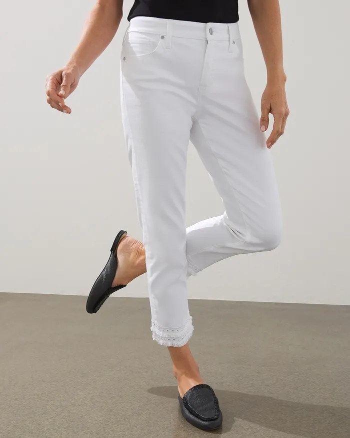 Chico039s Girlfriend Double Fray White Crops Alabaster Women Jeans and Denim