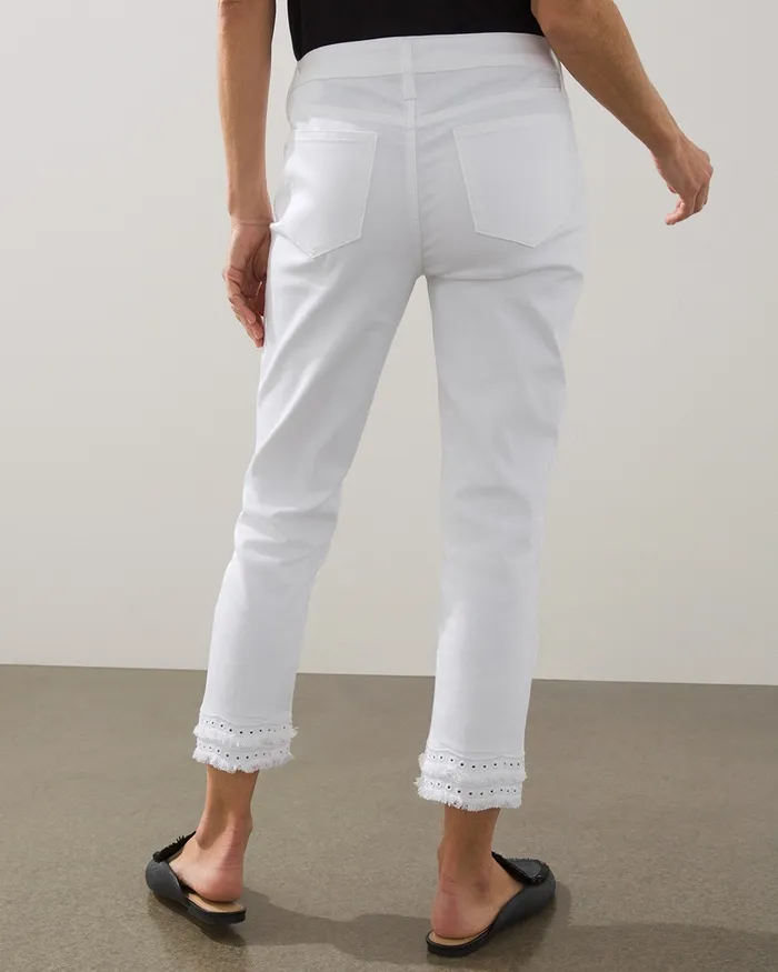 Chico039s Girlfriend Double Fray White Crops Alabaster Women Jeans and Denim