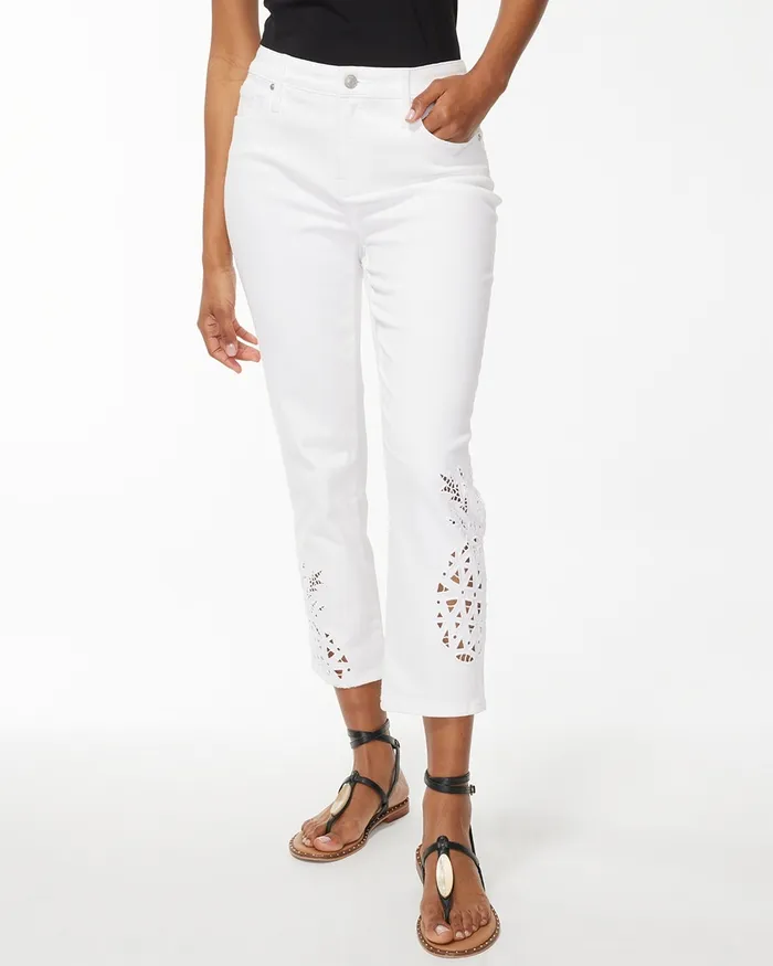 Chico039s Girlfriend Pineapple Eyelet Crops Alabaster Women Jeans and Denim