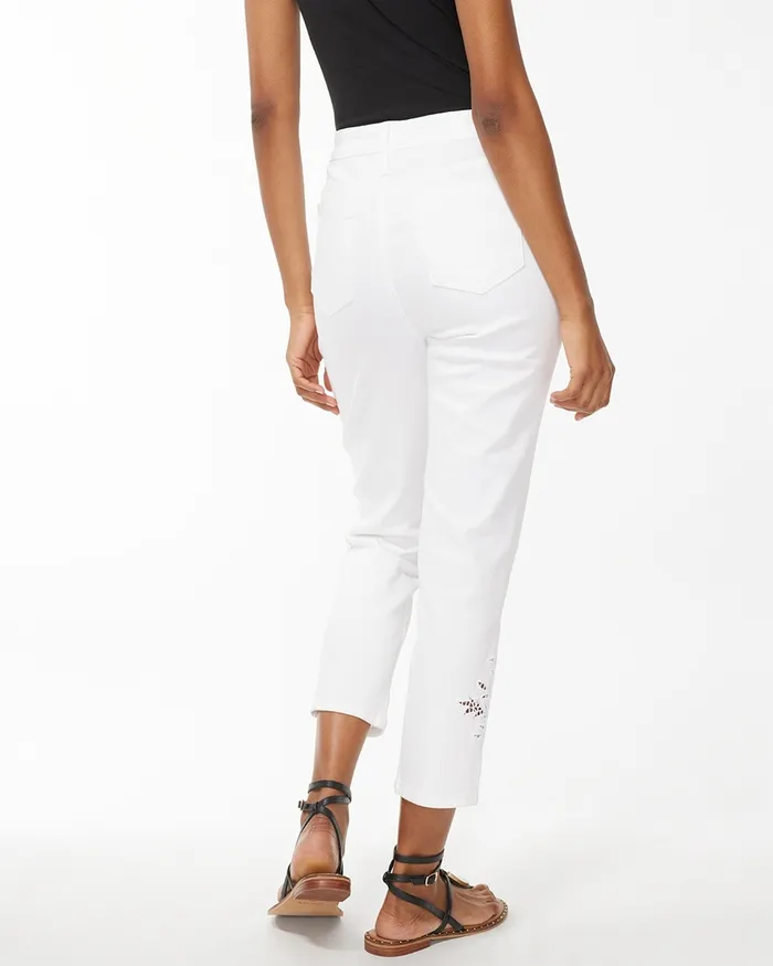 Chico039s Girlfriend Pineapple Eyelet Crops Alabaster Women Jeans and Denim