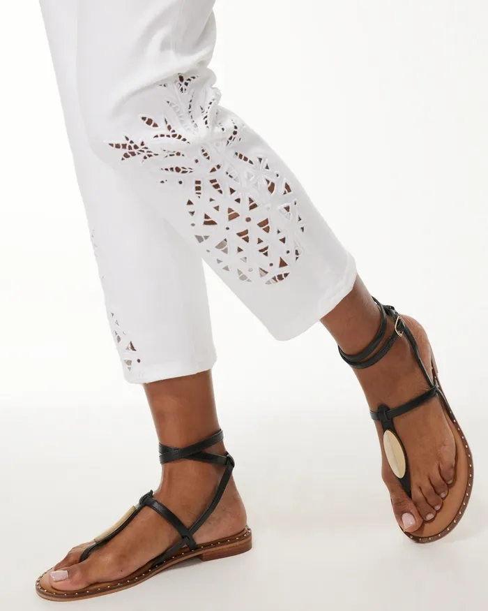 Chico039s Girlfriend Pineapple Eyelet Crops Alabaster Women Jeans and Denim
