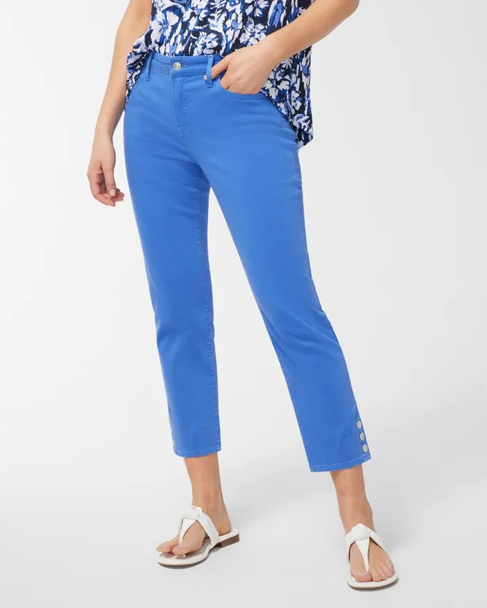 Chico039s Girlfriend Snap Hem Crops Amparo Blue Women Jeans and Denim