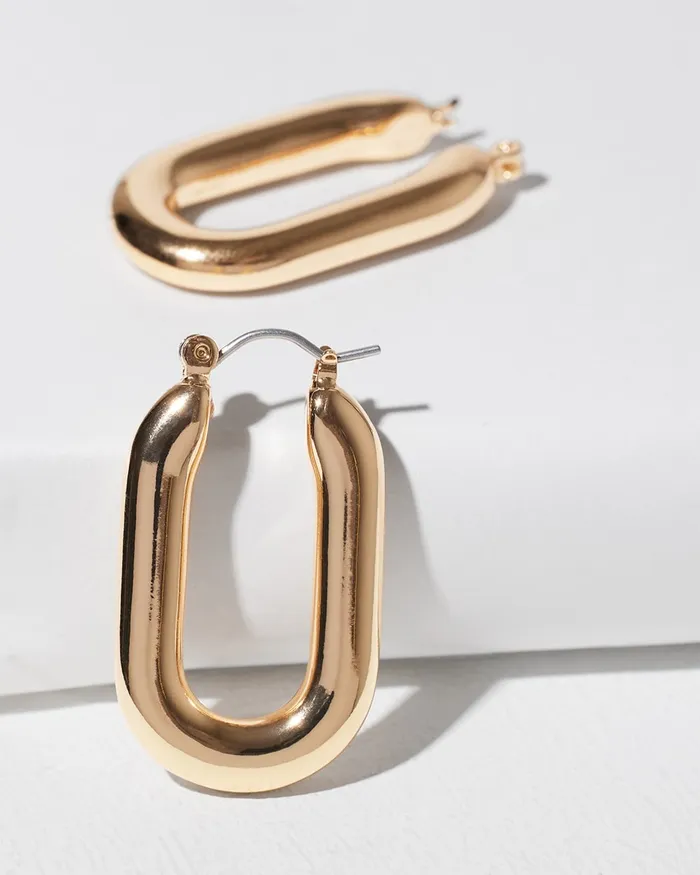 Chico039s Gold Tone Oval Hoop Earrings Gold Women Earrings