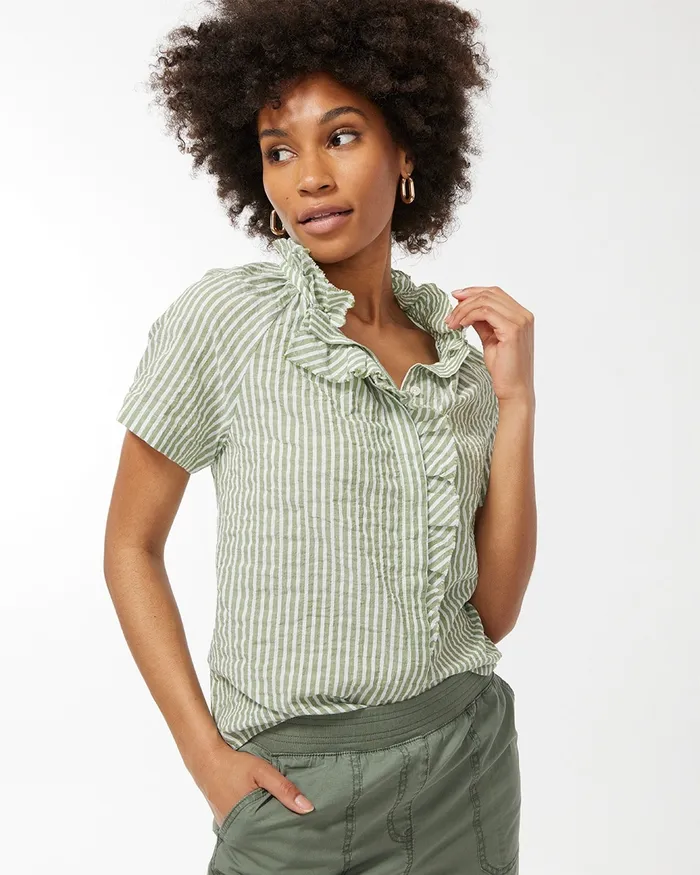 Chico039s High Neck Stripe Shirt Banana Leaf Women Tops