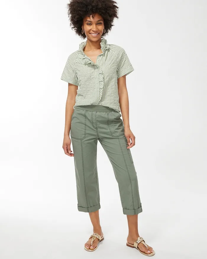 Chico039s High Neck Stripe Shirt Banana Leaf Women Tops