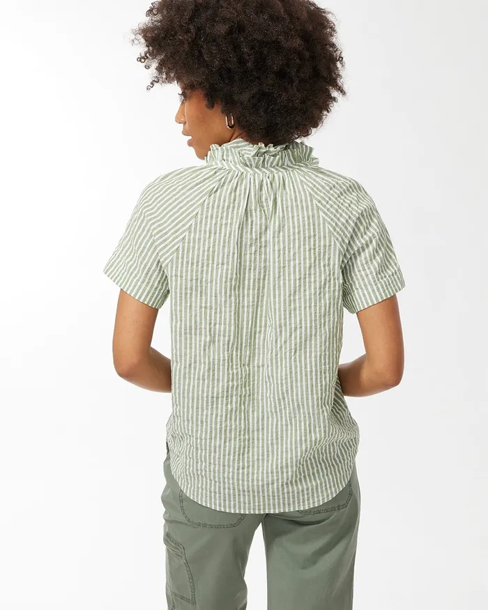 Chico039s High Neck Stripe Shirt Banana Leaf Women Tops