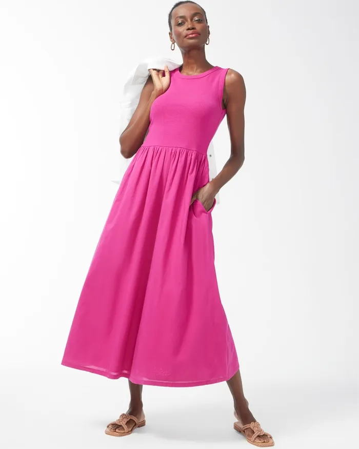 Chico039s Knit Woven Mix Maxi Tank Dress Botanic Berry Women Dresses and Skirts