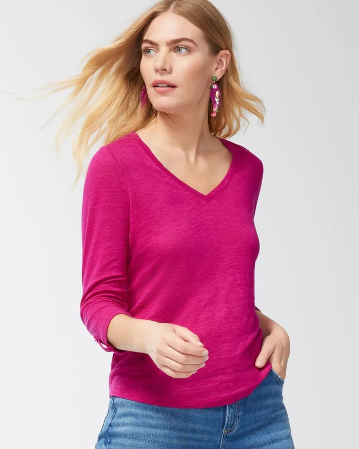 Chico039s Linen 34 Sleeve Tee Botanic Berry Women Tees