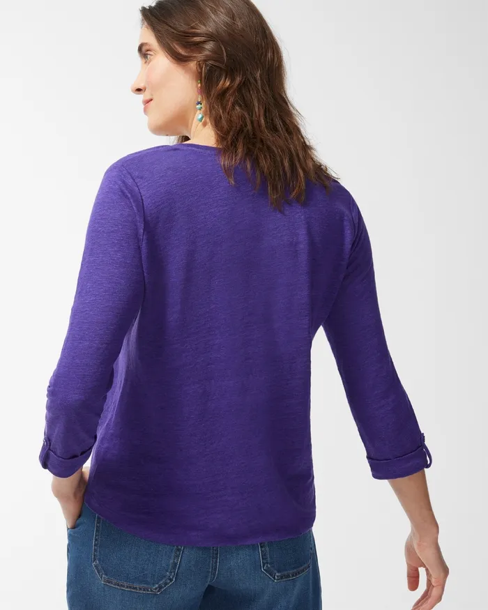 Chico039s Linen 34 Sleeve Tee Botanic Berry Women Tees