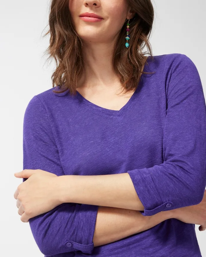 Chico039s Linen 34 Sleeve Tee Botanic Berry Women Tees