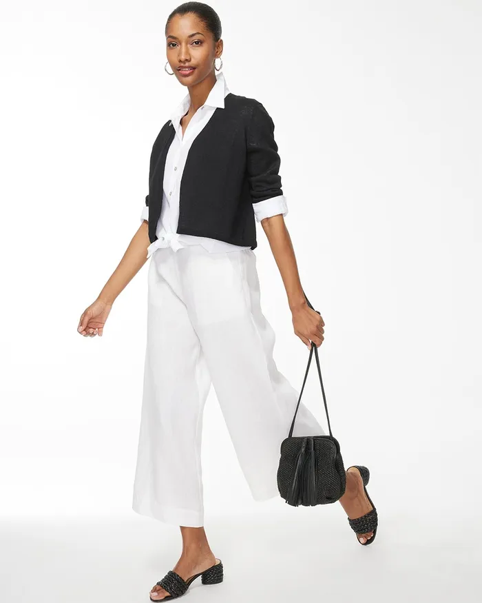 Chico039s Linen Blend Cropped Cardigan Black Women Sweaters