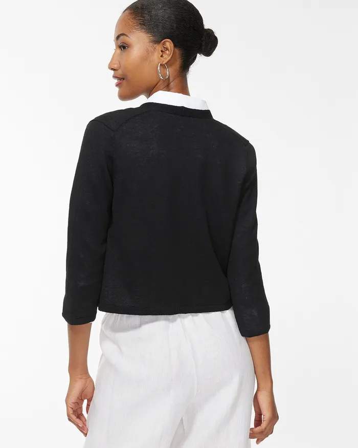 Chico039s Linen Blend Cropped Cardigan Black Women Sweaters