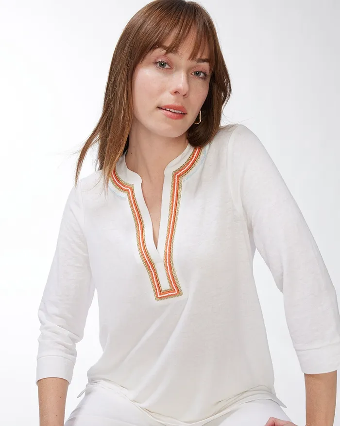 Chico039s LinenBlend Gold and Orange Tunic Alabaster Women Tops