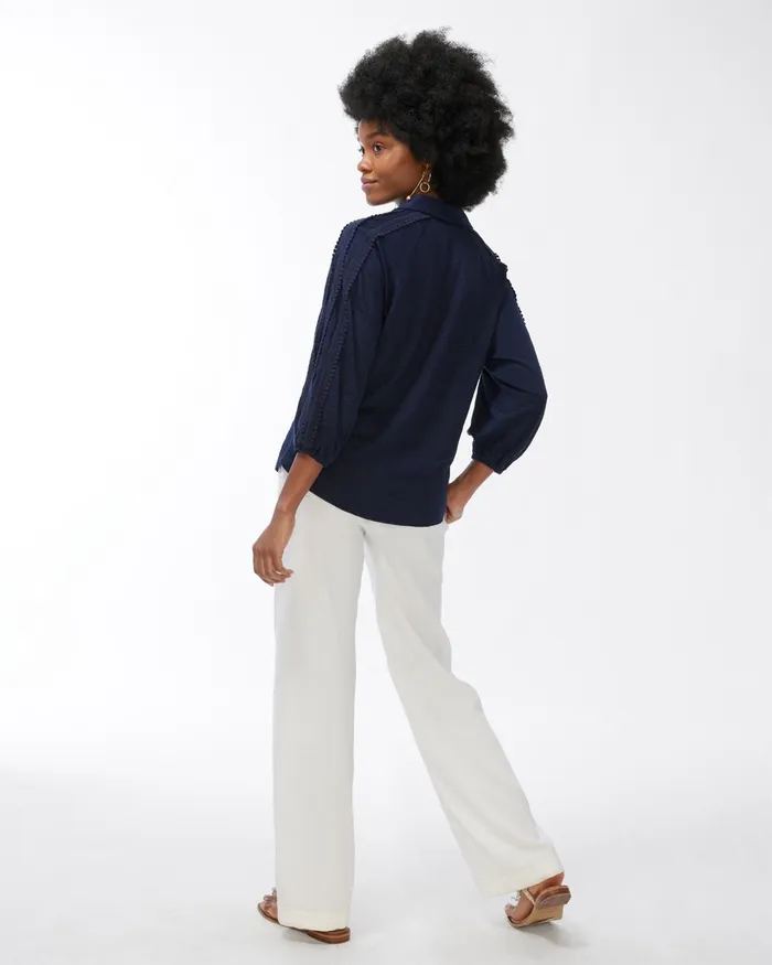 Chico039s Linen Button Down Tee Classic Navy Women Tees