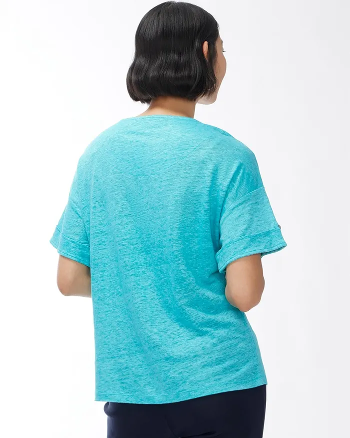Chico039s Linen Floral Relaxed Tee Agua Azul Women Tees