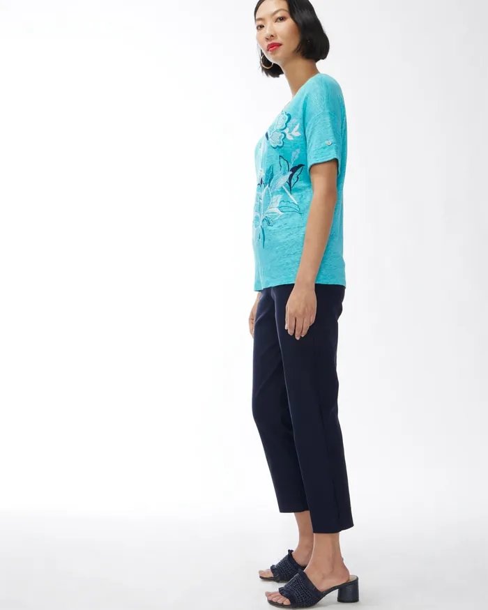 Chico039s Linen Floral Relaxed Tee Agua Azul Women Tees